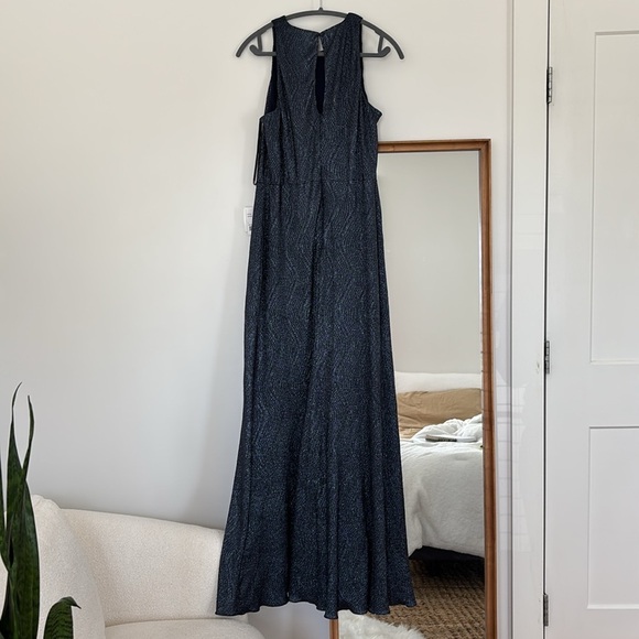 NWT Dessy Collection Navy Blue Metallic Column Sleeveless Gown Formal Dress - Picture 7 of 10